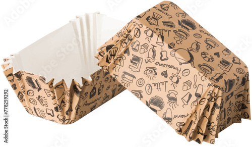 Brown paper baking forms for cakes with home utensils pattern photo