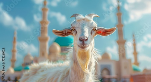 Goat Qurban Eid al adha mubarak festival islamic background Generated with Ai Tools photo