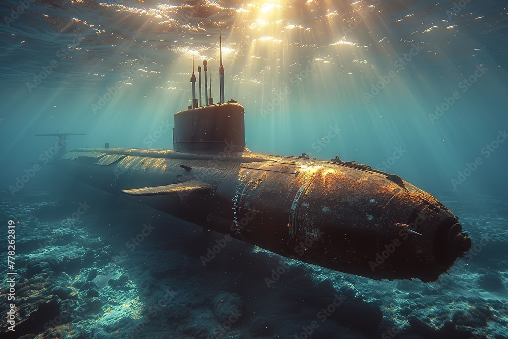 Underwater Submarine Submarine exploring the depths of an ocean Underwater Submarine Submarine exploring the depths of an ocean