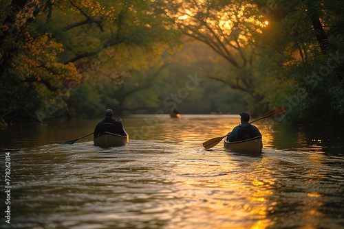 Urban Canoeing Canoeists paddling through urban waterways