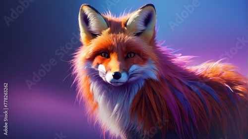   A red fox's face, closely framed, against a backdrop of blue and shifting to purple, sky © Viktor