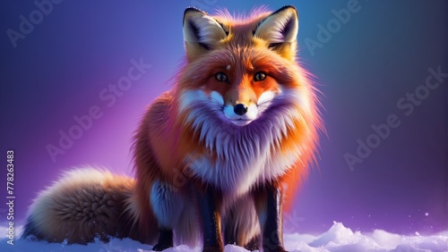   A red fox sits in the snow, gazing at the camera against a backdrop of a blue sky © Viktor