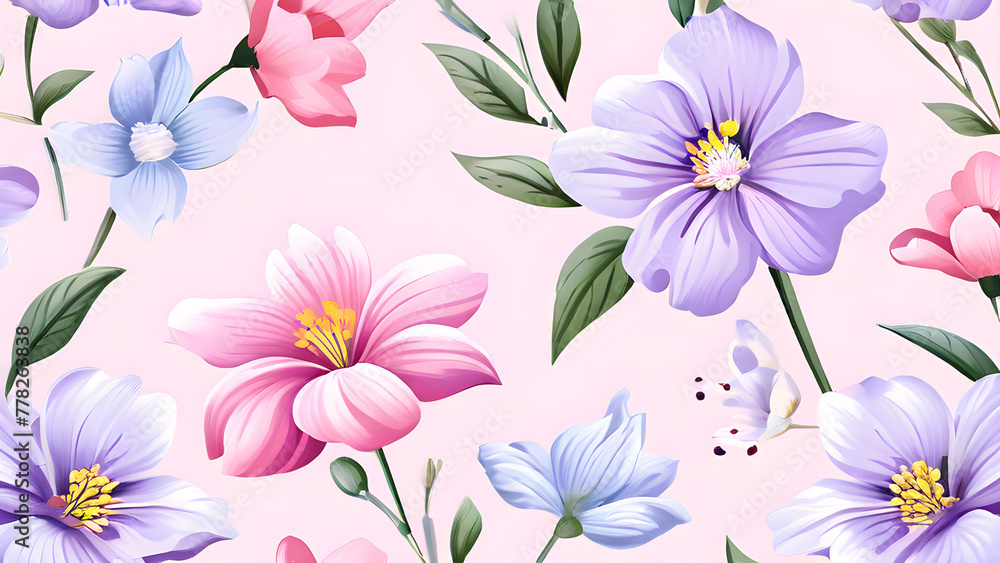 seamless pattern with pink flowers Generative AI seamless pattern with pink flowers Generative AI