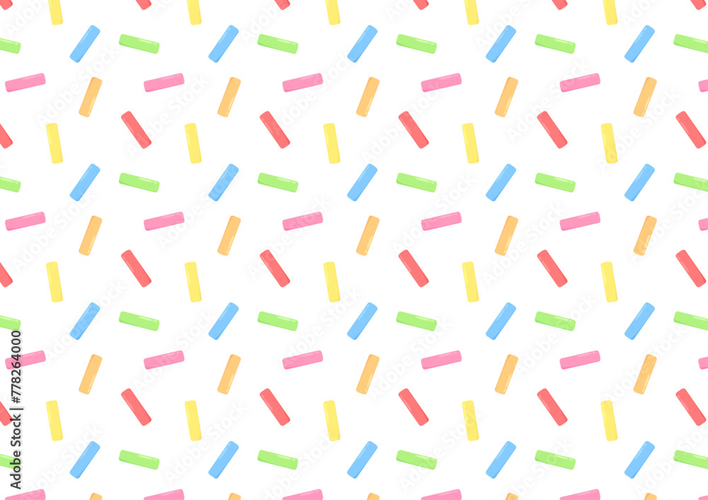 Colorful vector confetti pattern. Bakery themed donut, doughnut or cupcake sugar sprinkle background.