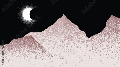 Solar eclipse .Star and moon in space. Futuristic landscape, with noise texture . Night landscape .Vector illustration