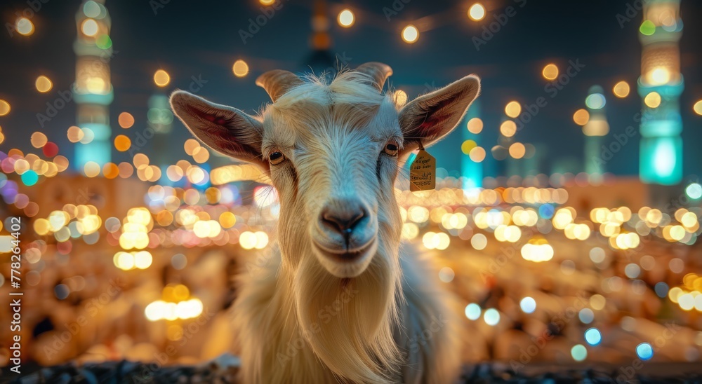 Naklejka premium Goat Qurban Eid al adha mubarak festival islamic background Generated with Ai Tools