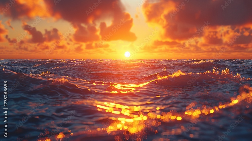 Photorealistic image of a sunset over the ocean, vibrant colors, natural lighting ,3DCG,clean sharp focus Photorealistic image of a sunset over the ocean, vibrant colors, natural lighting ,3DCG,clean sharp focus
