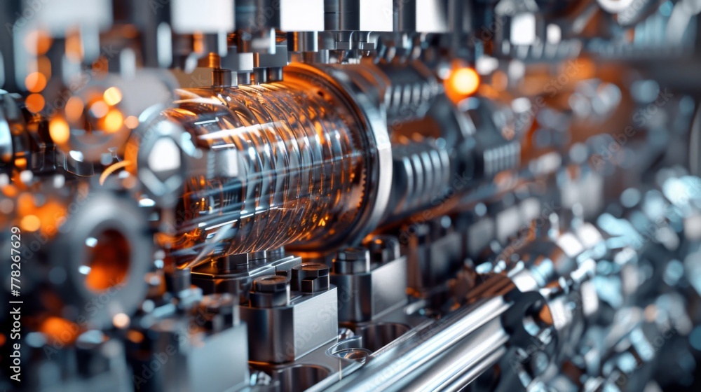 Gasoline engine cut in half, revealing its inner workings and complex components in precision and detail Gasoline engine cut in half, revealing its inner workings and complex components in precision and detail