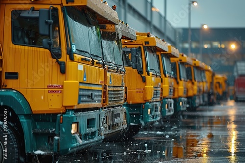 A convoy of garbage trucks lined up at a municipal waste disposal facility, ready to empty their bins
