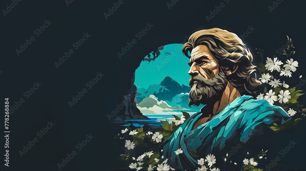 Obraz premium Stoic Philosopher Thinking Man, Minimalist Borderless Vector Illustration Style Render