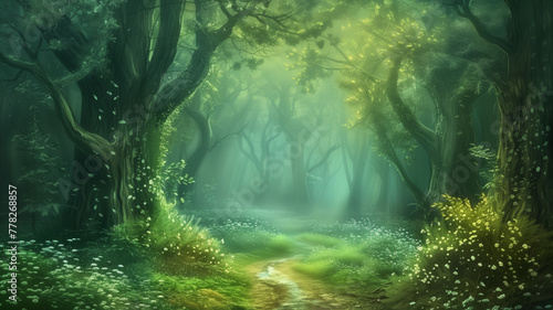 Blurred fantasy forest illustration