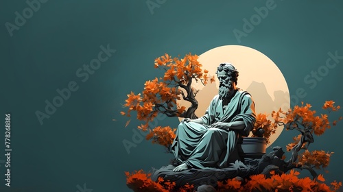 Stoic Greek Philosopher Thinking Man, Minimalist Vector Illustration Style Render	