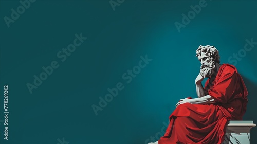 Stoic Greek Philosopher Thinking Man, Minimalist Digital Render