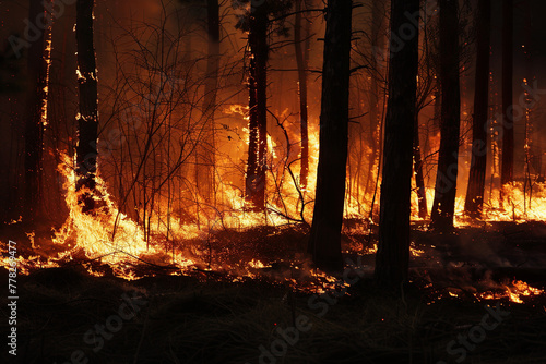 A dangerous blazing forest fire