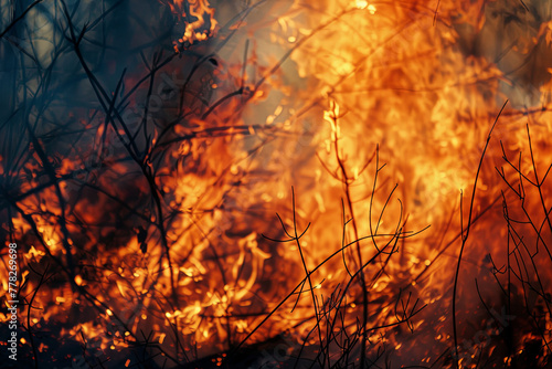 A dangerous blazing forest fire