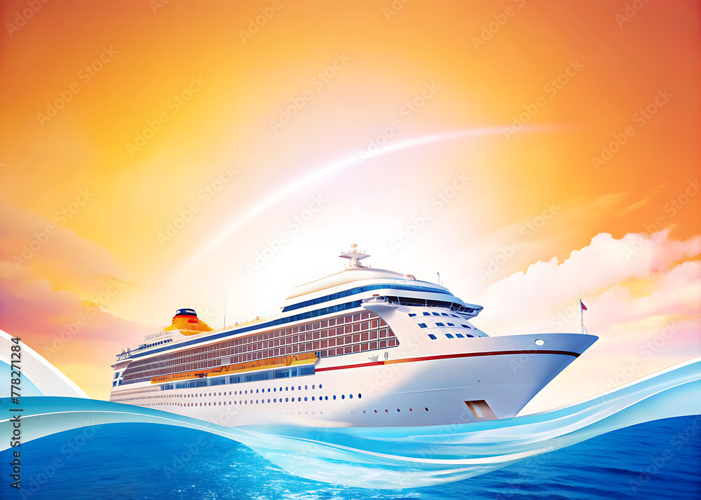 Beautiful cruise ship illustration with copy space
