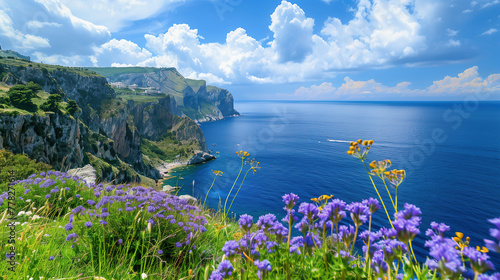 beautiful mediterranean landscape,created with Generative AI tecnology.