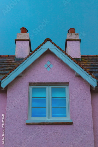 Pink house in village of Branscombe, East Devon