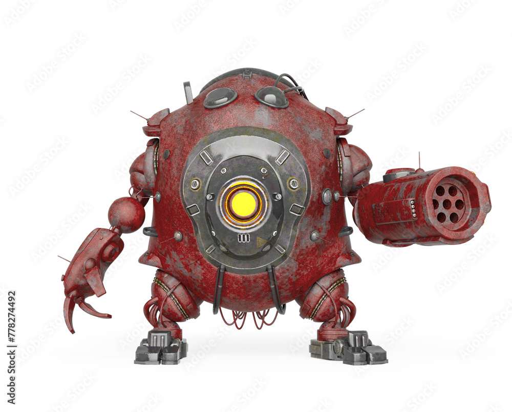 heavy metal mech ball is ready to the battle on white background - obrazy, fototapety, plakaty 