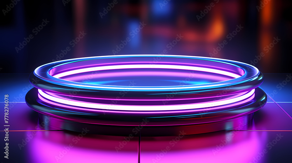 Glowing lines constitute a 3D booth