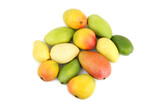 Assortment of mango fruits isolated on white background.	