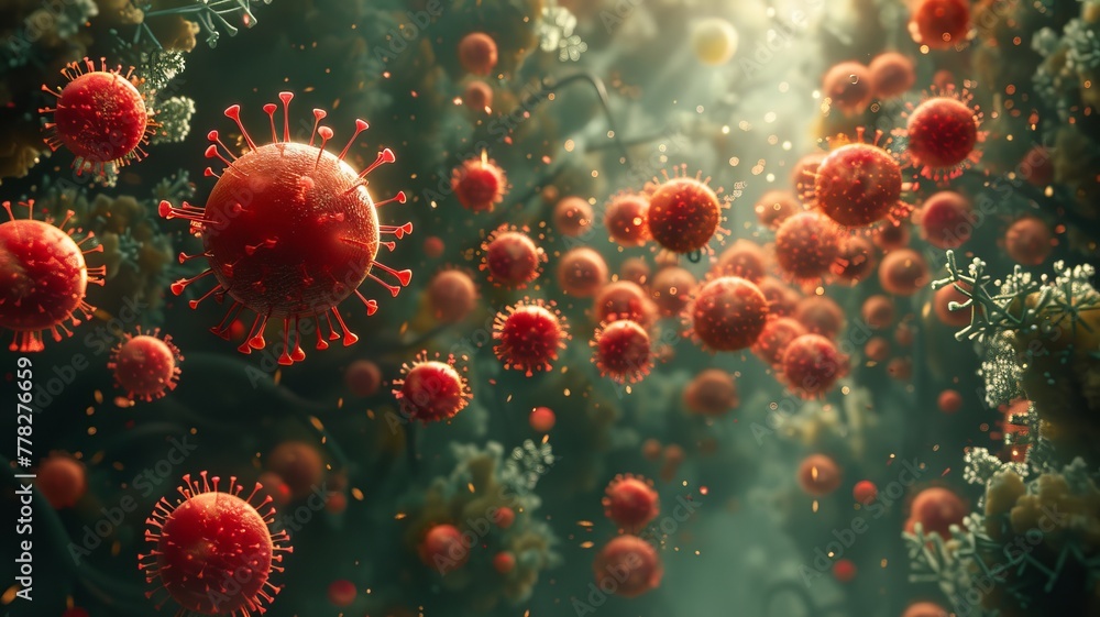 White blood cell gardeners meticulously prune infected cells, preserving the tranquility of a metaphorical immune garden White blood cell gardeners meticulously prune infected cells, preserving the tranquility of a metaphorical immune garden