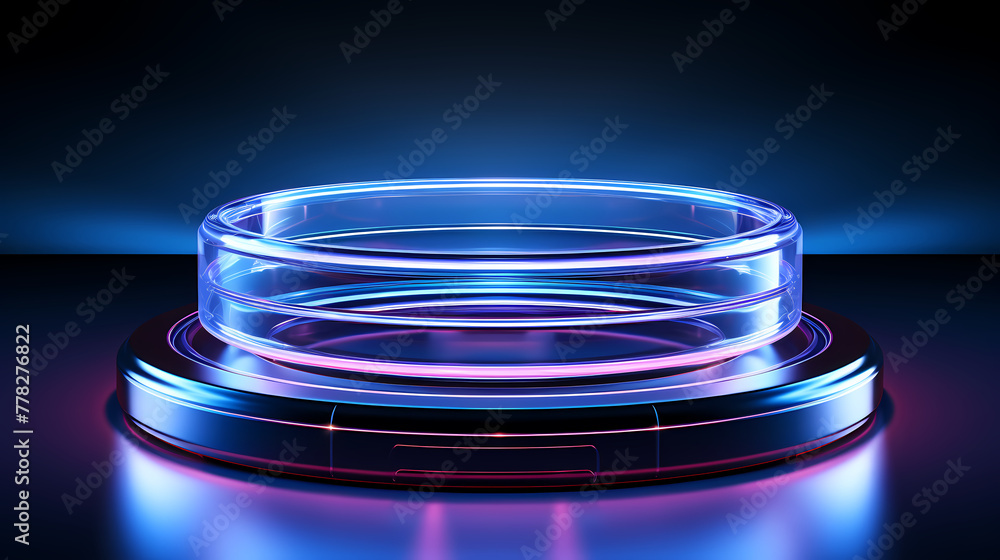 Glowing lines constitute a 3D booth