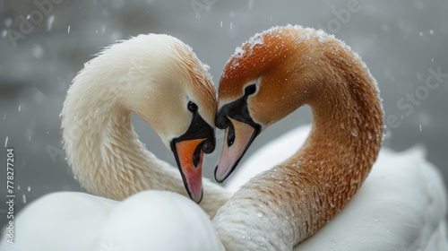 Fototapeta Naklejka Na Ścianę i Meble -  Swan Love Makes Heart concept