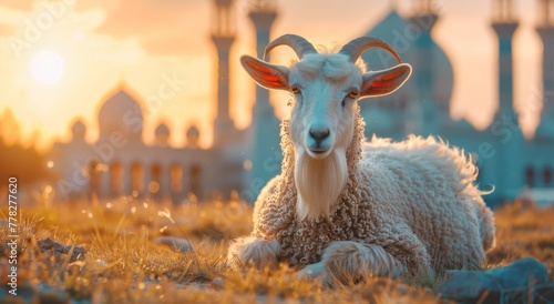 Goat Qurban Eid al adha mubarak festival islamic background Generated with Ai  photo
