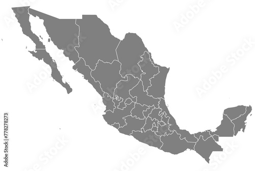 Outline of the map of Mexico with regions photo