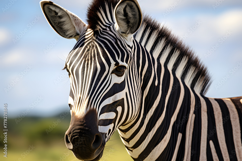 Naklejka premium Close up photo of a zebra in nature, zebra in nature wildlife zebra