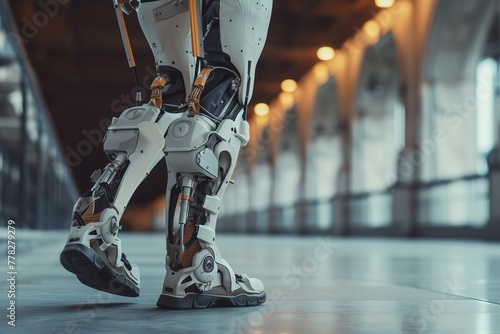 Robotic exoskeletons blending into human bodies.