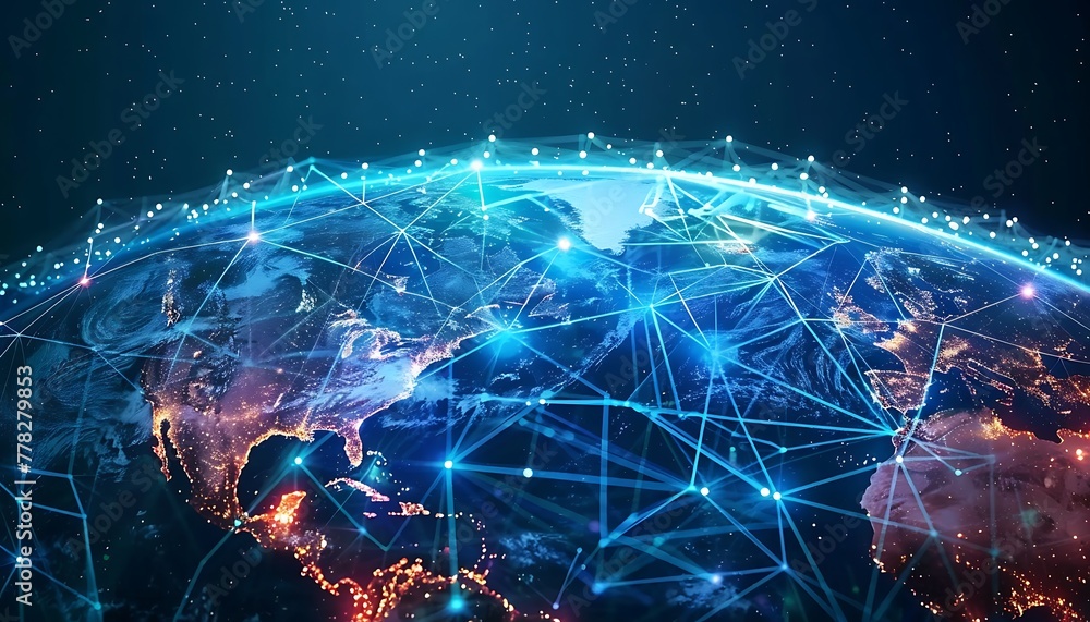 Explore the interconnected digital globe, showcasing global networking, high-speed data transfer, cyber tech, info exchange, international telecommunication