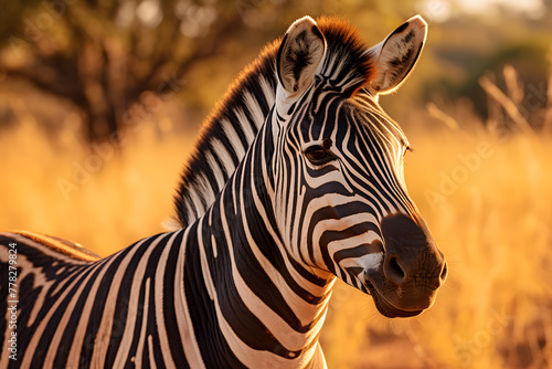 Close up photo of a zebra in nature, zebra in nature wildlife zebra © MrJeans