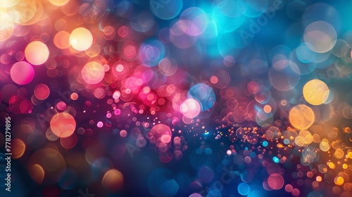 A colorful, blurry background with many small, colorful circles. The background is a mix of blue, red, and yellow. The circles are scattered throughout the background, creating a sense of movement