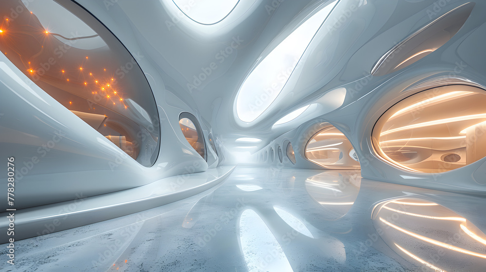 Beautiful Modern Futuristic Building Interior Architecture with Unique Designs and Lighting Beautiful Modern Futuristic Building Interior Architecture with Unique Designs and Lighting