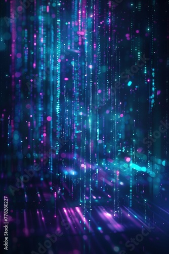 A cyberpunk-inspired tech background in dark and light blue tones, accented with a mint green glow and a splash of purple neon