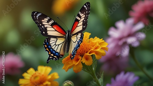 A majestic butterfly perched on a blooming flower