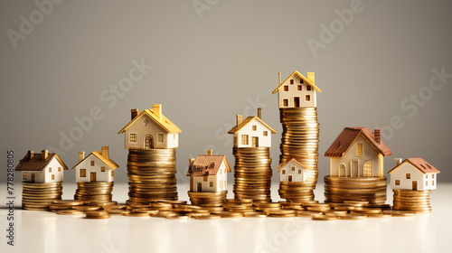Real Estate Value Growth with Stacked Coins and House Models