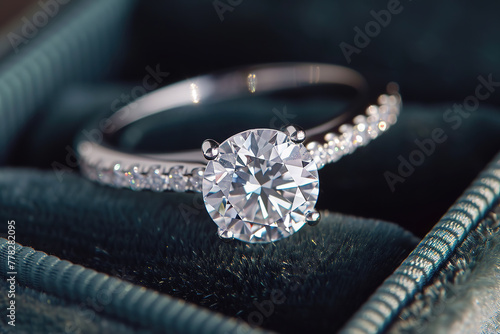 Solitaire diamond engagement ring, luxury jewelry, closeup © lermont51