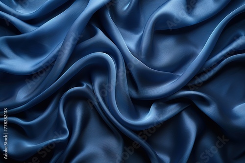 Dark blue silk background with soft folds and waves