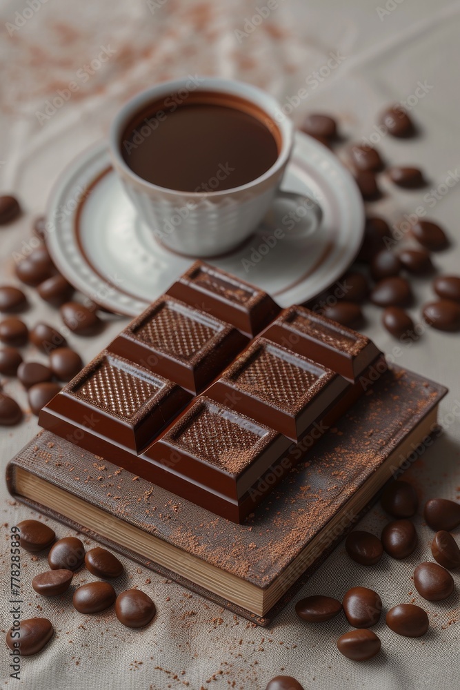 A 3D model of a cute chocolate-themed cookbook on a minimalist background A 3D model of a cute chocolate-themed cookbook on a minimalist background