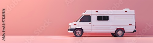 A 3D model of a cute mobile clinic van on a minimalist background