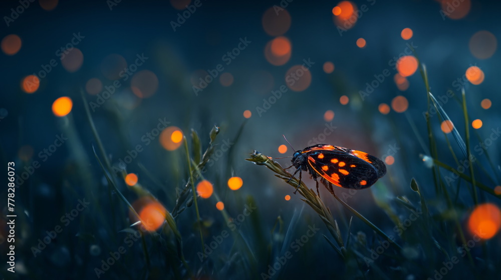 Fireflies create a mesmerizing display among forest foliage at twilight