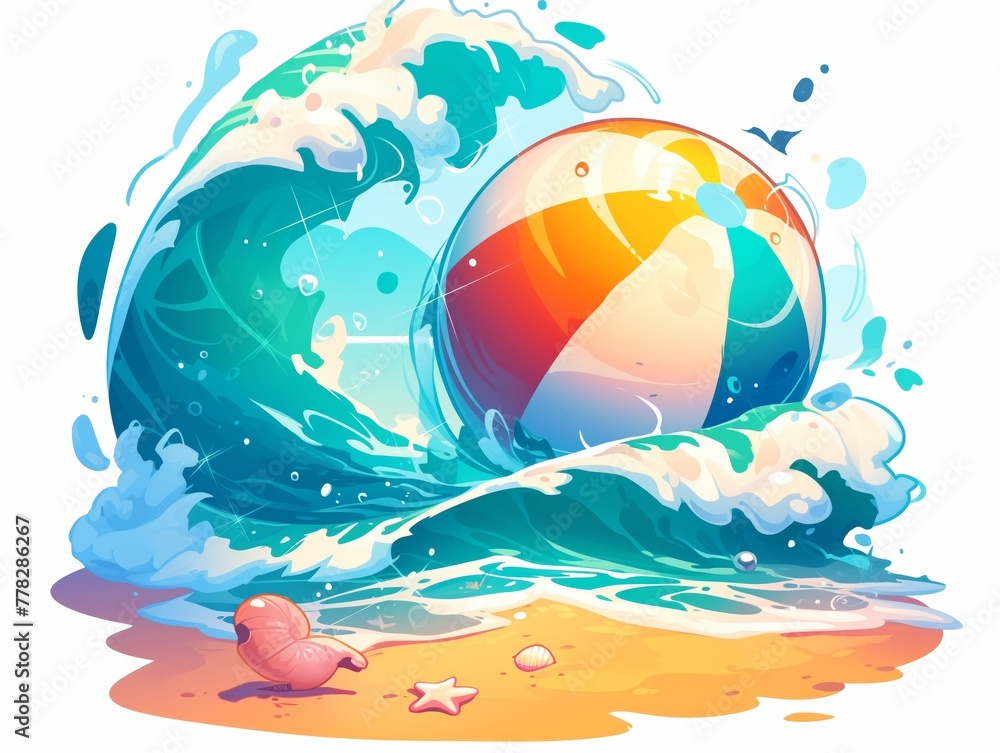 Beach ball clipart floating in the waves