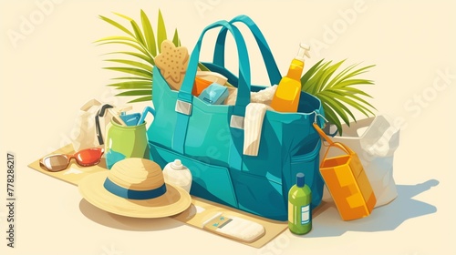 Beach bag clipart filled with essentials