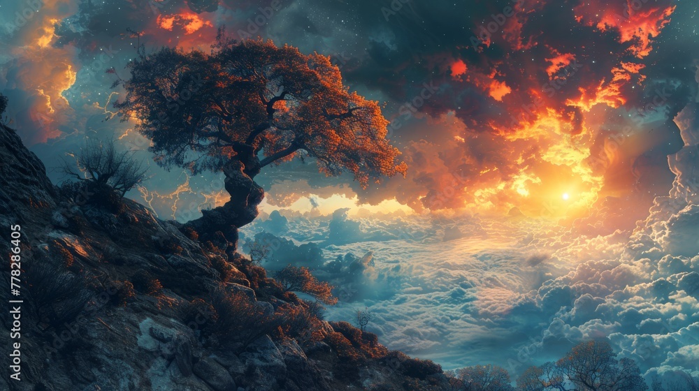 Fantasy landscape where the veil between the living and the dead is