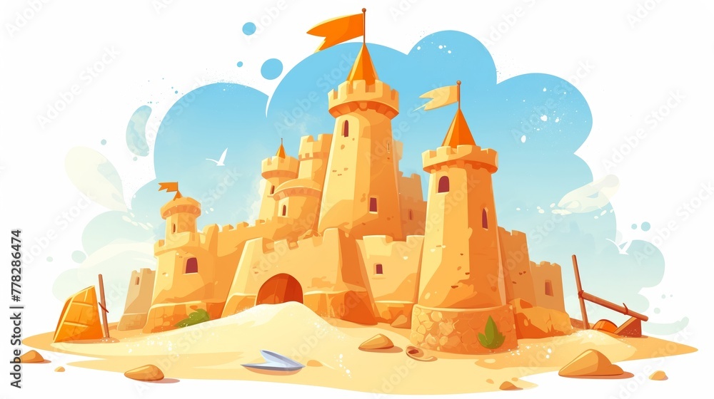 Sandcastle clipart with turrets and flags
