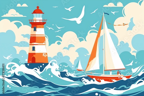 Lighthouse clipart guiding ships to shore