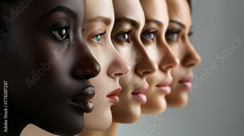 Womens face Different Race Stand Together Concept